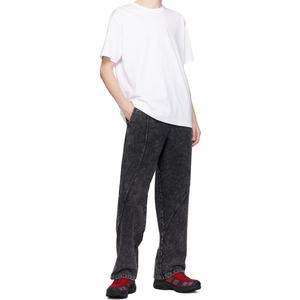 Pantalon de jogging streetwear personnalisé pour homme, en coton molletonné épais, délavé à l'acide, à empiècements, coupe ample et jambe large - Product Image 5