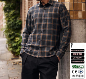 Chemise en flanelle pour homme, automne, 100% coton épais, écossais, écologique, respirante, à simple boutonnage, décontractée, coupe ample, avec logo personnalisé - Product Image 1