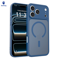 Funda Magnética Sanfeng con Protección de Lente Translúcida Azul Mate y Tacto de Piel para iPhone 18 17 16 15 14 13 Pro Max