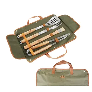 GT37 Eschert Set Alat BBQ Barbekyu, Desain Grosir Empat Potong Alat Panggang Aksesori BBQ Stainless Steel