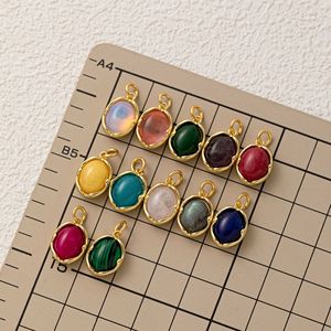 Amuletos de Piedra Natural con Signo del Zodiaco |   Colgantes de latón chapado en oro de 18 quilates con piedras preciosas ovaladas de nacimiento mensuales para la fabricación de joyas DIY - Product Image 4