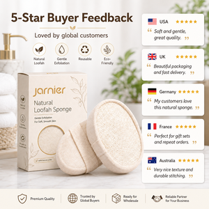 Éponge exfoliante pour le <span class=keywords><strong>corps</strong></span> en loofah naturel personnalisée Jarnier, 100% végétale, compostable, double usage, éponge de douche en luffa - Product Image 6