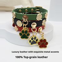 Luxuriöses Echtes Leder-Hundehalsband mit Nieten-Medaillon Personalisiertes Haustier-Halsband mit Glitzer-Pfoten-Charm für Kleine und Mittelgroße Hunde