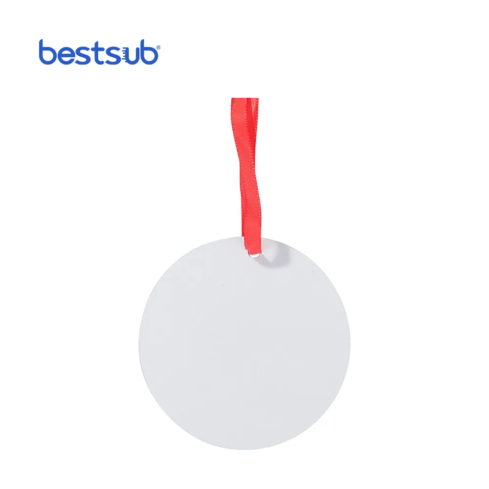 BestSub Wholesale Sublimation Blanks 8.89*8.89cm Custom Round Ornament White Metal Sublimation Christmas Ornaments