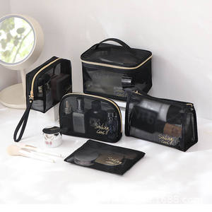 Bolsa de cosméticos de malla impermeable negra de gran capacidad, organizador portátil de viaje y almacenamiento con cierre de cremallera - Product Image 2