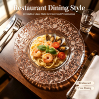 Assiettes de présentation modernes de style européen, en verre plaqué or gaufré, décorées à la main, pour fêtes et dîners de steak