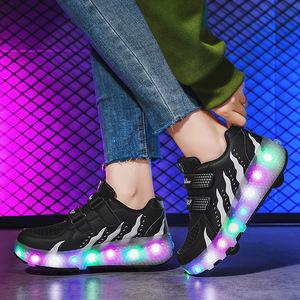 Kids' Rechargeable Led Light Up Roller Shoes Dual Wheel Black White Mesh Lining Size 27 43 - Product Image 1