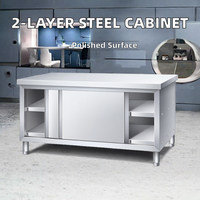 Table de cuisine industrielle en acier inoxydable 304 de haute qualité à 2 niveaux avec porte coulissante, capacité robuste et résistance à la corrosion