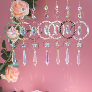 Attrape-soleil en cristal naturel, pierres précieuses, vitrail, cercle de cristal suspendu, attrape-soleil lune et étoiles - Product Image 2