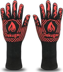 طقم قفازات سيليكون مقاومة للحريق من الشواية المطبوعة ، قفازات أمان للعمال ، فرن لاصق مقطوع مسامي - Product Image 2