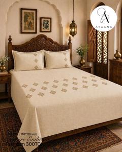 Texture Embroidery 300TC King Size Bedsheet Modern Eco-Friendly Soft and Elegant <b>Bedding</b> for Bedroom Daily Use Guest Room - Product Image 2
