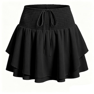 Minifalda con volantes y cintura elástica para <span class=keywords><strong>mujer</strong></span>, con pantalones cortos interiores, de poliéster y elastano, estilo dulce, en blanco y negro, lisa - Product Image 5