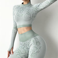 Ensemble de yoga pour femmes, haut court à manches longues et leggings imprimés sans couture à motif serpent, ensembles de yoga et de gym pour femmes, vêtements de fitness