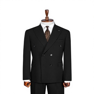 Costume d'affaires noir croisé pour homme, col mandarin, viscose/polyester, coupe classique, style britannique, grandes tailles, antistatique, pour adultes - Product Image 1