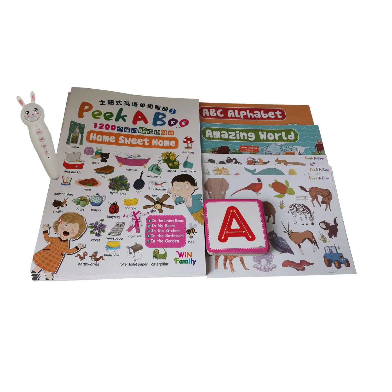 English chinese 1200 essential flash card poster scene words book with kids talking pen