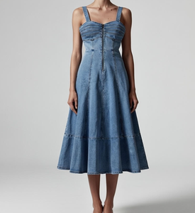 Robe longue en jean d'été pour <span class=keywords><strong>femme</strong></span> Wangsheng GX6337, style vintage club, sans manches, fermeture éclair, sexy, grande ampleur, imprimé numérique uni - Product Image 5