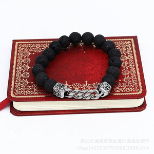 yunnique Volcanic Stone Beaded <b>Bracelet</b> 10mm Tibetan Silver Chain Unisex Jewelry - Product Image 5