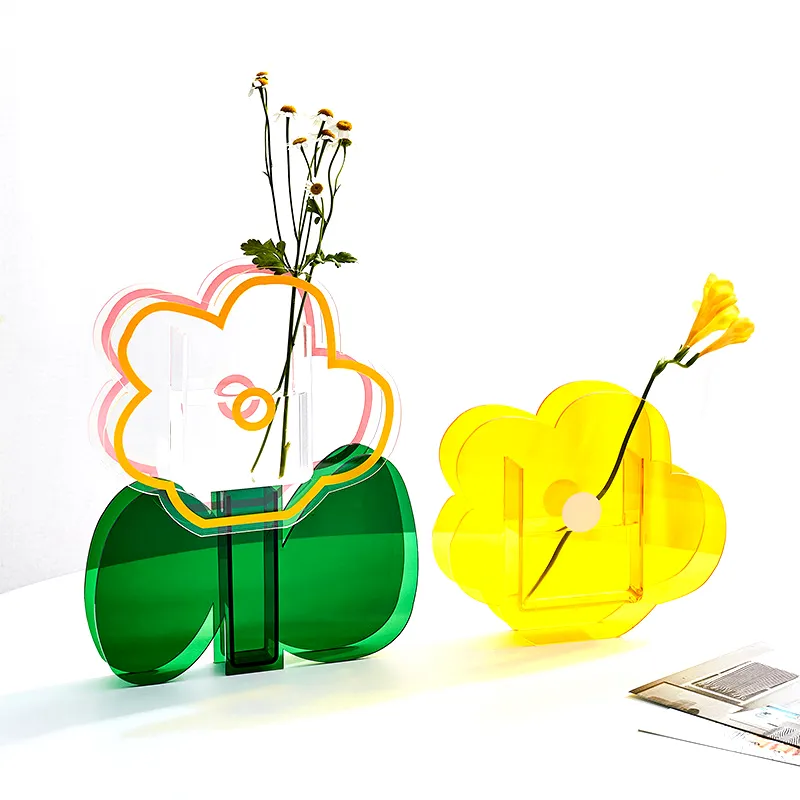 צבעוני בעבודת יד אקריליק אגרטל נורדי מודרני ברור חתונה קישוט פרח זכוכית אגרטלים לעיצוב בית