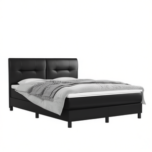 Base de Cama Doble Tapizada en Cuero Sintético Negro, Diseño Moderno y Suave - Product Image 1