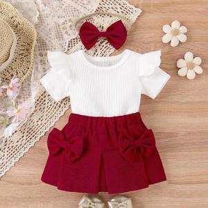 Children's Clothing New Summer Cute Baby Girl Flounced Sleeve Sunken Stripe Short Sleeve Multicolor <strong>Corduroy</strong> Skirt <strong>Outfit</strong> - Product Image 2