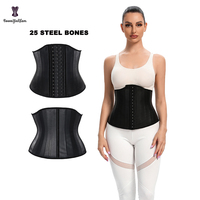 Ceinture amincissante en latex avec logo personnalisé, 25 baleines en acier, contrôle ferme, gaine amincissante, ceinture et gaine de maintien, forme de poitrine galbée avec crochet