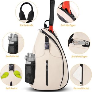 Tenis funcional deportes raqueta bandolera cabeza tenis playa cuero CarryingTennis bolsa <span class=keywords><strong>mochila</strong></span> Sling <span class=keywords><strong>mochila</strong></span> para hombres mujeres - Product Image 2