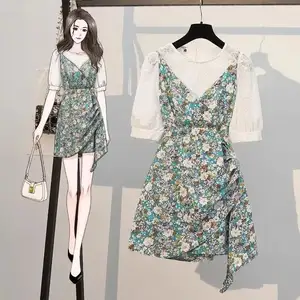 Digital Print Ladies Long Chiffon Dresses Elegant Vacation Women Dresses Floral Print Casual Dresses Stock