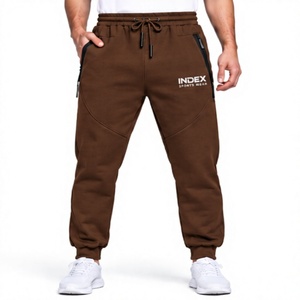 Pantalones Deportivos Marrones para Hombre, Cintura Elástica con Cordón, Estilo Casual, Bolsillos Laterales, Transpirables, Peso Medio, para Otoño - Product Image 1