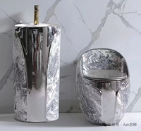 Ensemble WC autoportant de luxe moderne doré, à double chasse, allongé, monobloc, avec siphon en P, pour usage hôtelier, garantie 5 ans