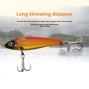 เหยื่อปลอมโลหะแบบแข็งพิมพ์ลาย VIB ร่องเลือดไบโอนิค ตีไกล เสริมความแข็งแรงด้วยตะขอสามทาง สำหรับตกปลาท็อปมัท คัลเตอร์ ในน้ำเค็ม - Product Image 5