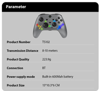 TGZ TS102(RGB) Nouvelle manette sans fil multifonctionnelle, manette de jeu BT, bouton Turbo, gyroscope six axes, compatible IOS Android