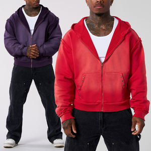 Sudadera con Capucha KingSen para Hombre, Corte Cuadrado, Cierre de Cremallera, Estilo Monkey Washed, Felpa Francesa, Logotipo Bordado, Transpirable, de Algodón para Invierno - Product Image 1