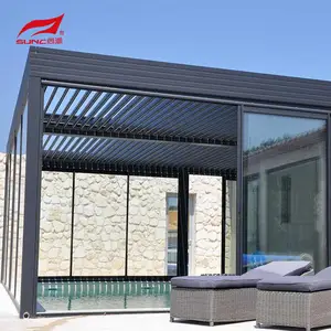 Pérgola eléctrica moderna para exteriores SUNC, 5m x 3m, impermeable, Bioclimática, manual, motorizada, pérgola de aluminio