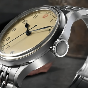 OEM Logo personalizzato Vintage pilota orologi da <span class=keywords><strong>uomo</strong></span> NH35 semplice <span class=keywords><strong>giallo</strong></span> chiaro acciaio inossidabile automatico <span class=keywords><strong>orologio</strong></span> da polso abito meccanico - Product Image 3