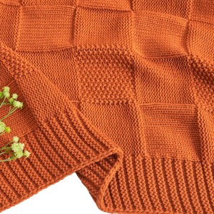 Coperta Decorativa Morbida in <span class=keywords><strong>Cashmere</strong></span> Arancione Lavorata a Maglia a Quadri per Tutte le Stagioni - Product Image 5