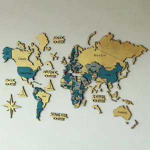 कस्टम आकारों में उपलब्ध लकड़ी विश्व मानचित्र 3D दीवार मानचित्र दीवार कला सजावट घर और कार्यालय के लिए