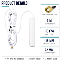 Antenne patch adhésive 4G LTE 700-2700MHz 2.5dBi SMA Mâle 3M RG174 pour modules de routeur DTU CPE de traceur de véhicule