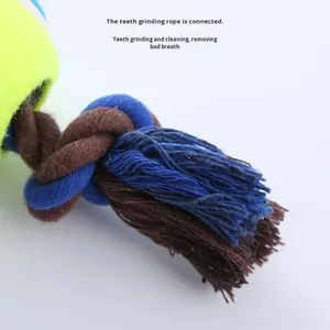 Jouet à mâcher durable pour chien, balle de tennis en velours côtelé, corde en coton, jouet interactif couineur pour animaux de compagnie, résistant aux morsures, pour l'entraînement des molaires des chiots - Product Image 4