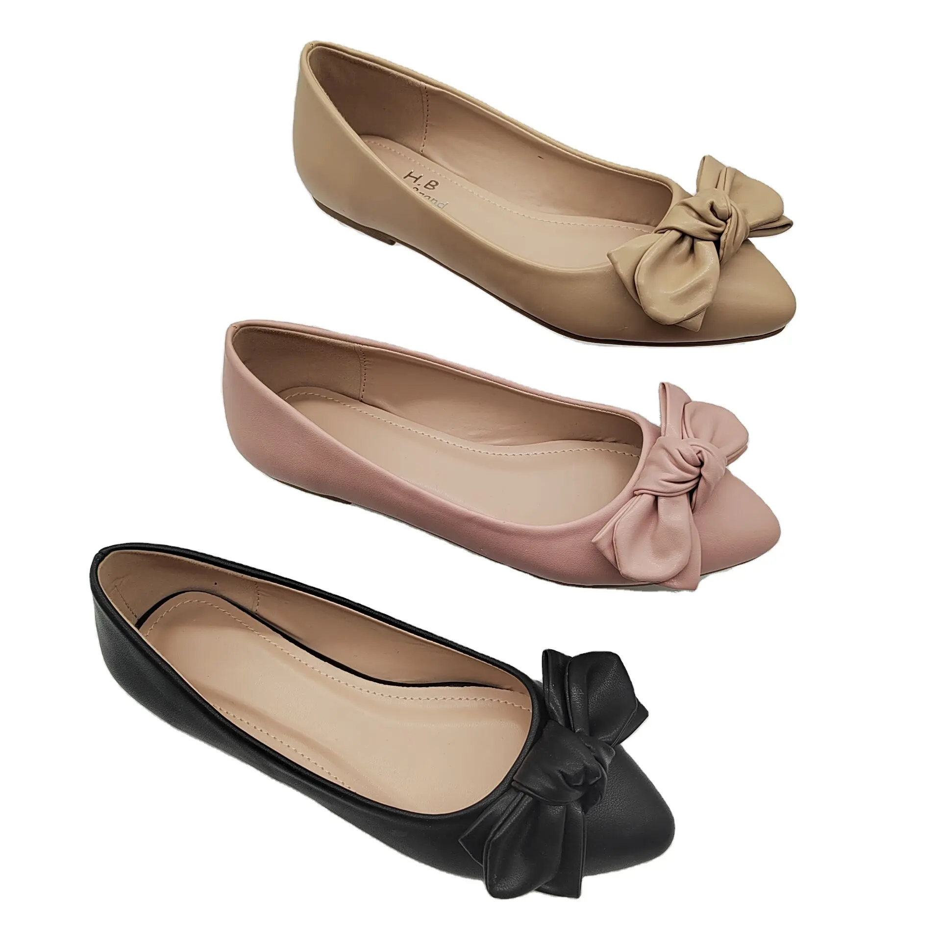 Wholesale elegant pump shoes ladies PU leather flats comfortable with bow shoes girls