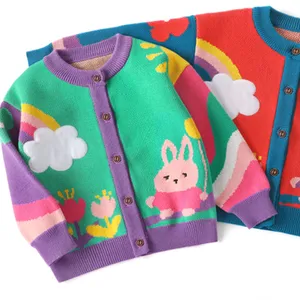 Alta qualità OEM primavera/autunno bambino bambini simpatico cartone animato coniglio con un palloncino cotone manica lunga O collo Cardigan lavorato a maglia maglione