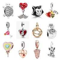 Pendentif Cœur Abeille en Argent Sterling 925 avec Breloque en Cristal, Accessoires de Fabrication de Bijoux DIY, Article le Plus Vendu en Gros