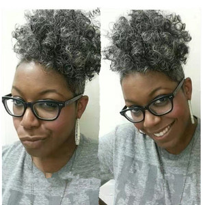 <span class=keywords><strong>Queue</strong></span> <span class=keywords><strong>de</strong></span> <span class=keywords><strong>cheval</strong></span> afro courte et volumineuse, style afro-américain, en cheveux humains gris argenté, 120g, 10 pouces - Product Image 4