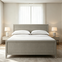 Kreatives, Schlichtes Design Modulares OEM Modernes Geprägtes Leder Massivholzrahmen Umweltfreundliches Langlebiges Paneelbett mit Fußteil