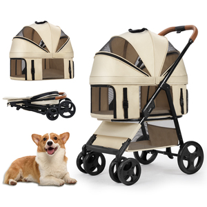 <span class=keywords><strong>Carrito</strong></span> Plegable y Portátil de 4 Ruedas Ecológico de Hierro y Lino/Oxford para Mascotas, Cochecito Plegable para Perros y Gatos - Product Image 2