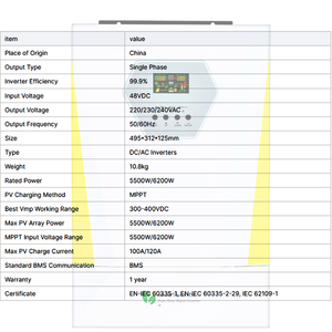 Inversor de energía solar de 5Kw 48V Sistema de almacenamiento de energía híbrida Fase dividida Fuera de la red en la red Mppt Batería de respaldo para el hogar - Product Image 5