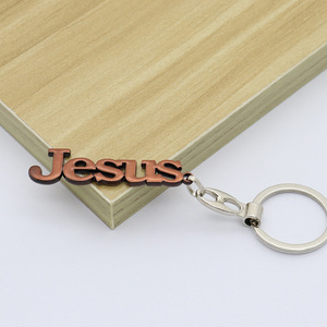 Jésus logo personnalisé lettre en métal découpé au laser porte-clés en acier inoxydable porte-clés en argent bricolage - Product Image 5