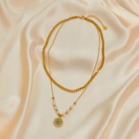 Femme véritable plaqué or perle pendentifs bijoux de mode colliers en acier inoxydable multi-couches croix 18k or pendentif collier