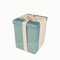 Boîte cadeau bicolore bleu et blanc avec logo personnalisé et nœud en ruban, boîte rigide de luxe avec fenêtre pour cosmétiques/parfums/cadeaux de mariage