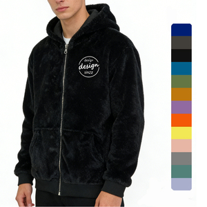High Quality Custom Embroidered Woven Tags <b>Thick</b> Warm Jacket Double Layer Cotton Lined Full Zipper Custom Men's Flannel Hoodies - Product Image 1