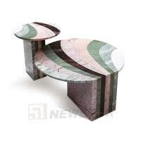 Table console de salon minimaliste personnalisée en pierre naturelle, table de présentation en marbre de couleur mélangée, cube, socle